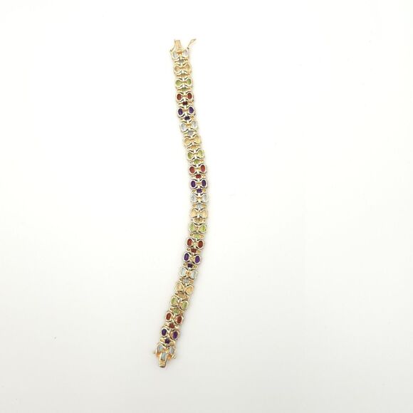 Multi Gemstone Vermeil Bracelet Blue Topaz Garnet Amethyst Citrine HSN 8" - Picture 6 of 9